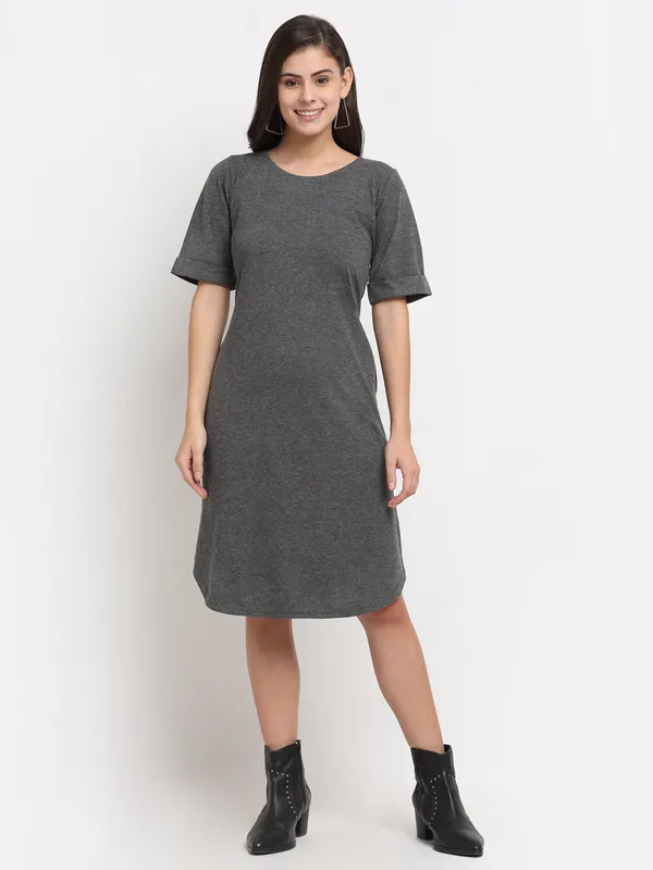 BRINNS_Purple_Solid_Pure_Cotton_A-Line_Midi_Dress