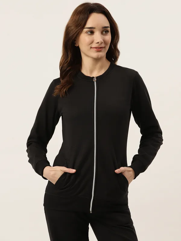 BRINNS_Women_Collarless_Solid_Fleece_Casual_Bomber_Jacket