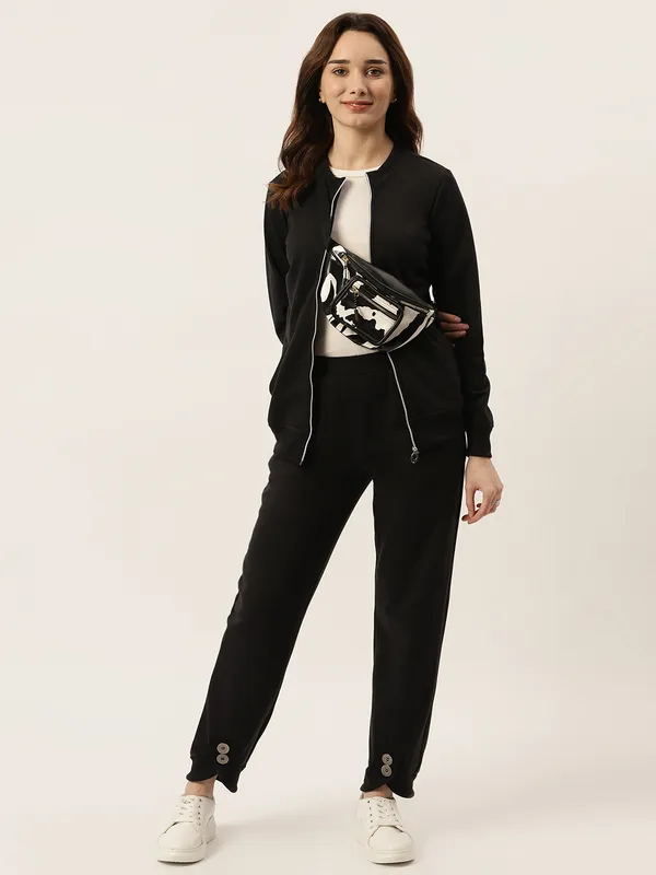 BRINNS_Women_Collarless_Solid_Fleece_Casual_Bomber_Jacket