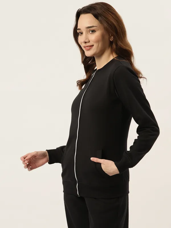 BRINNS_Women_Collarless_Solid_Fleece_Casual_Bomber_Jacket