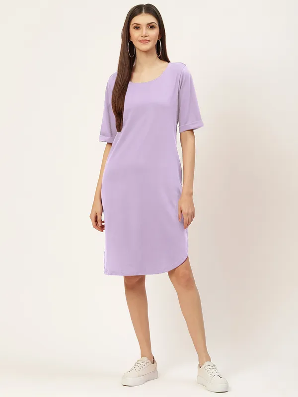 BRINNS_Purple_Solid_Pure_Cotton_A-Line_Midi_Dress