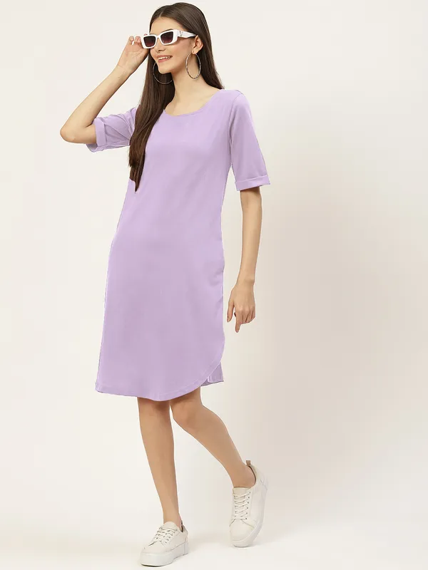 BRINNS_Purple_Solid_Pure_Cotton_A-Line_Midi_Dress