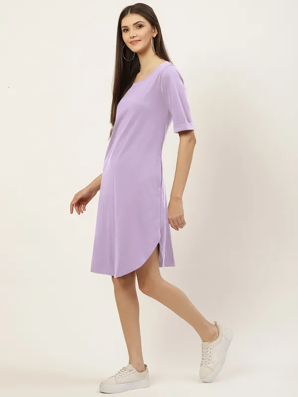 BRINNS_Purple_Solid_Pure_Cotton_A-Line_Midi_Dress