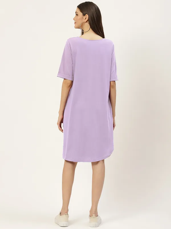 BRINNS_Purple_Solid_Pure_Cotton_A-Line_Midi_Dress