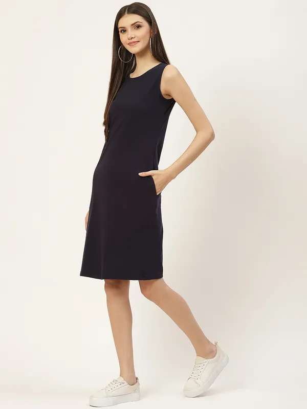 BRINNS_White_Solid_Pure_Cotton_A-Line_Midi_Dress