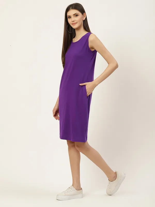 Purple_Cotton_Blend_Single_Jersey_Dresses