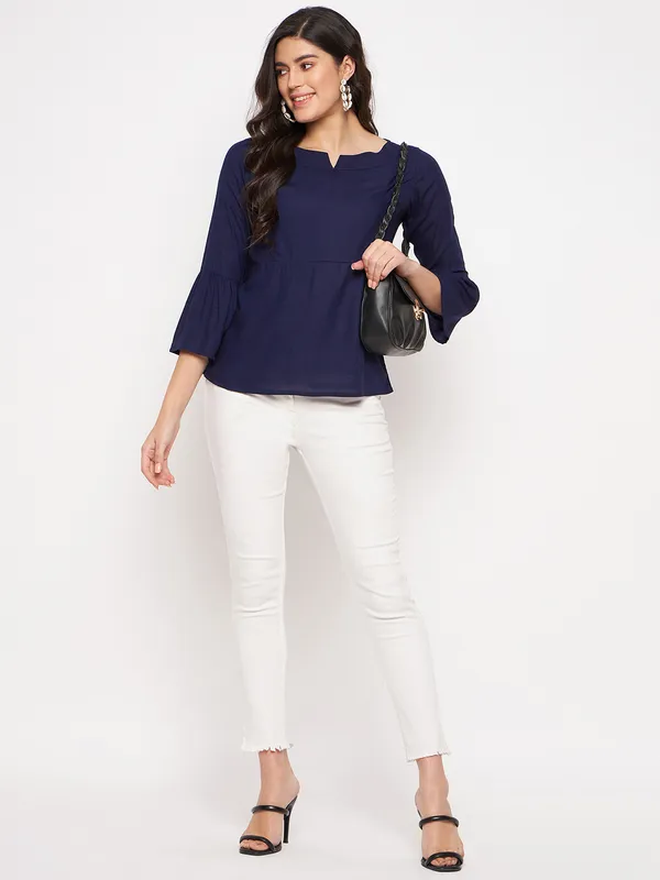 BRINNS_Notched_Neck_Bell_Sleeve_Top