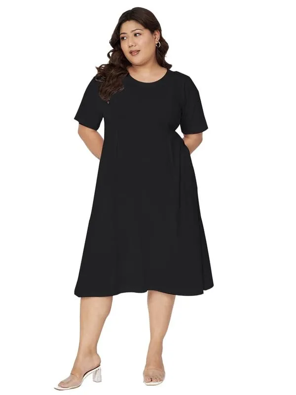 BRINNS_Women_Black_Pure_Cotton_A-Line_Midi_Dress