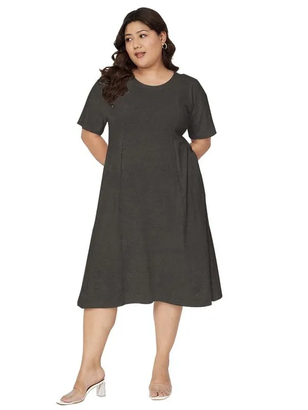 BRINNS_Women_Charcoal_Pure_Cotton_A-Line_Midi_Dress