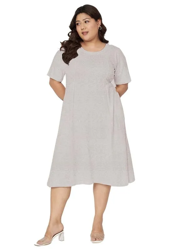 BRINNS_Women_Grey_Melange_Pure_Cotton_A-Line_Midi_Dress