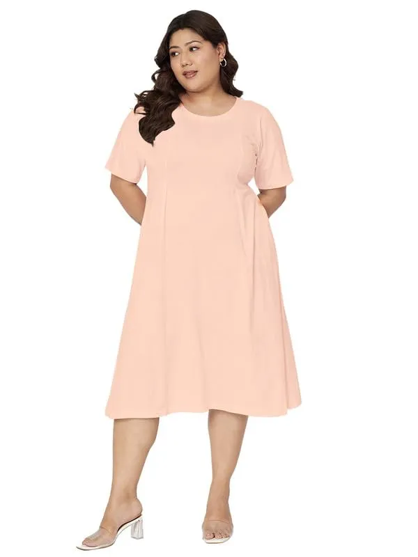 BRINNS_Women_Peach_Pure_Cotton_A-Line_Midi_Dress