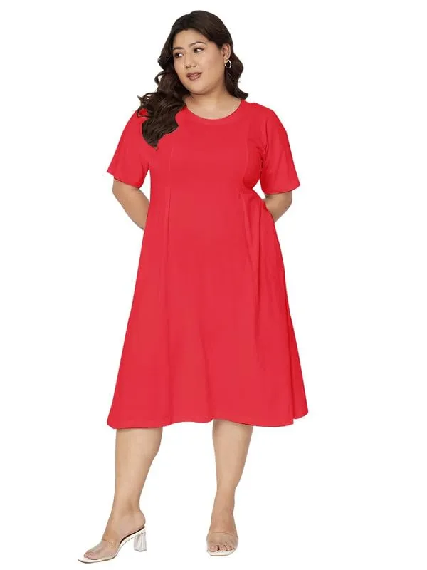BRINNS_Women_Red_Pure_Cotton_A-Line_Midi_Dress