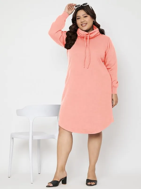 Plus_Size_Hooded_Cowl_Neck_Cuffed_Sleeves_Jumper_Dress