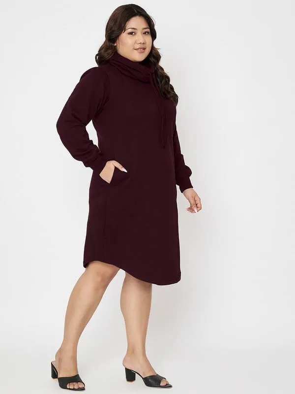 Plus_Size_Hooded_Cowl_Neck_Cuffed_Sleeves_Jumper_Dress