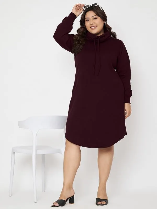 Plus_Size_Hooded_Cowl_Neck_Cuffed_Sleeves_Jumper_Dress