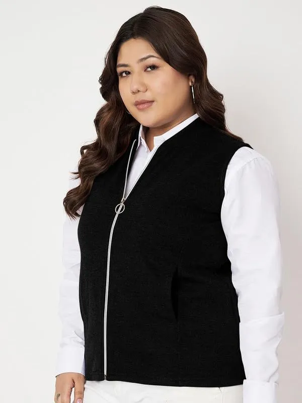 Plus_Size_Mock_Neck_Zip_Closure_Fleece_Tailored_Jacket