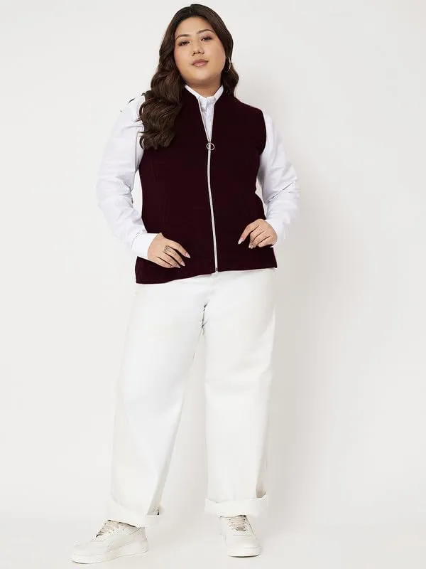 Plus_Size_Mock_Neck_Zip_Closure_Fleece_Tailored_Jacket
