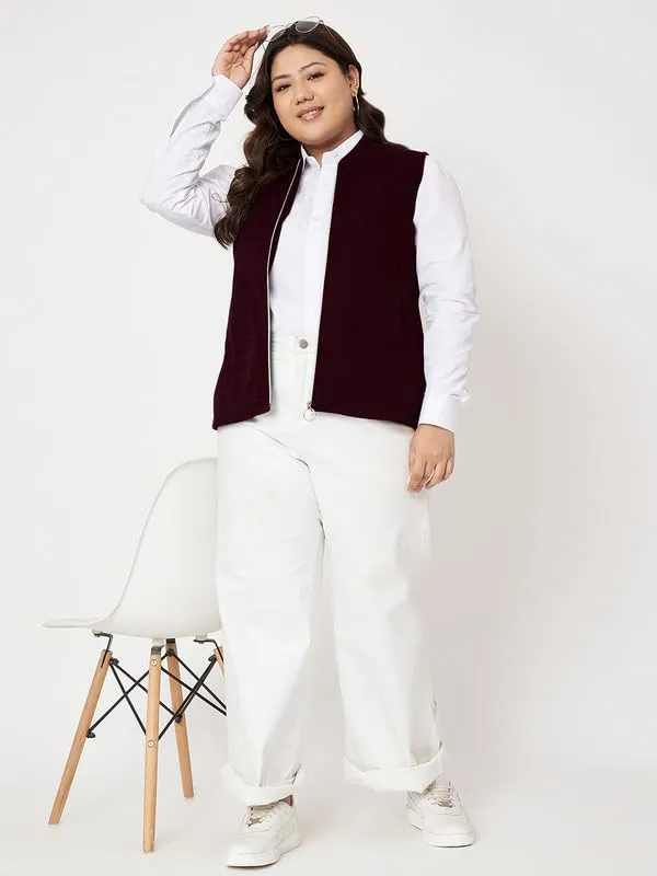 Plus_Size_Mock_Neck_Zip_Closure_Fleece_Tailored_Jacket