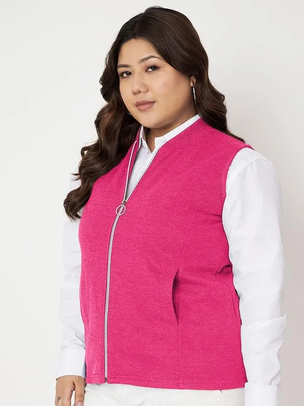 Plus_Size_Mock_Neck_Zip_Closure_Fleece_Tailored_Jacket