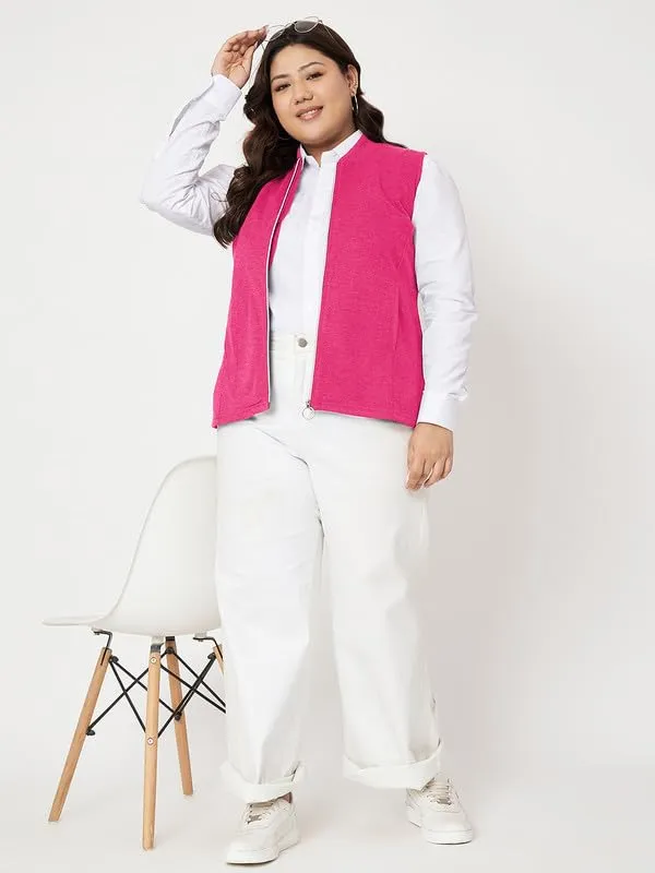 Plus_Size_Mock_Neck_Zip_Closure_Fleece_Tailored_Jacket