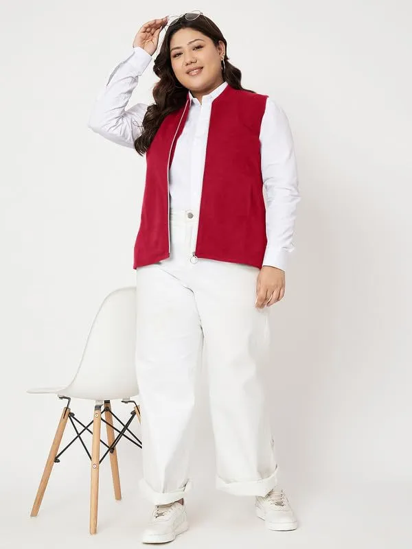 Plus_Size_Mock_Neck_Zip_Closure_Fleece_Tailored_Jacket