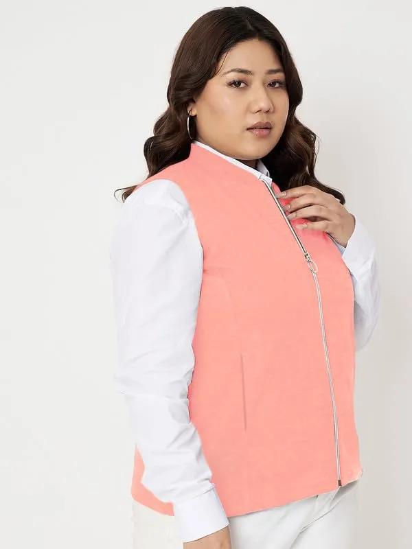 Plus_Size_Mock_Neck_Zip_Closure_Fleece_Tailored_Jacket