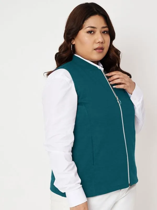 Plus_Size_Mock_Neck_Zip_Closure_Fleece_Tailored_Jacket