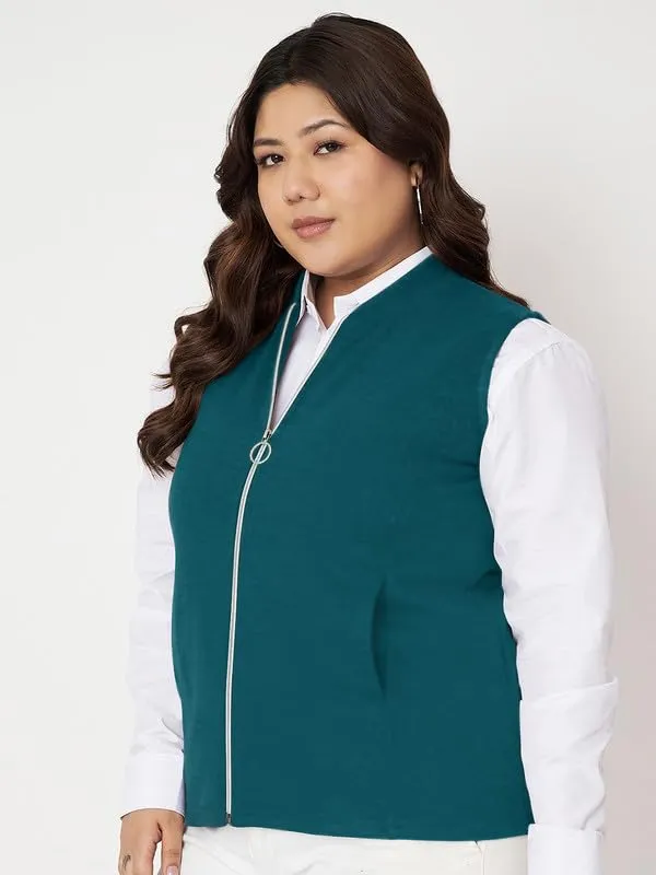 Plus_Size_Mock_Neck_Zip_Closure_Fleece_Tailored_Jacket