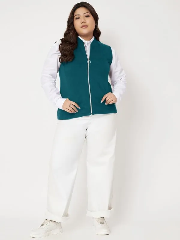 Plus_Size_Mock_Neck_Zip_Closure_Fleece_Tailored_Jacket