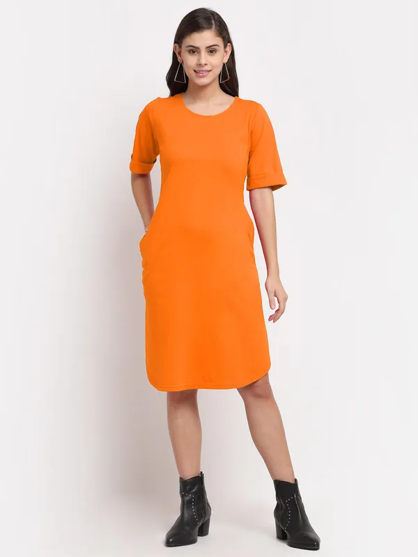 BRINNS_Purple_Solid_Pure_Cotton_A-Line_Midi_Dress