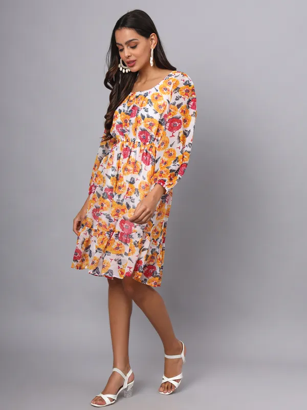 BRINNS_Floral_Print_Bell_Sleeve_Georgette_Blouson_Dress