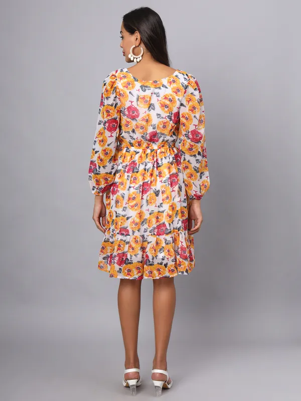 BRINNS_Floral_Print_Bell_Sleeve_Georgette_Blouson_Dress