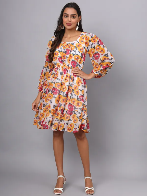 BRINNS_Floral_Print_Bell_Sleeve_Georgette_Blouson_Dress