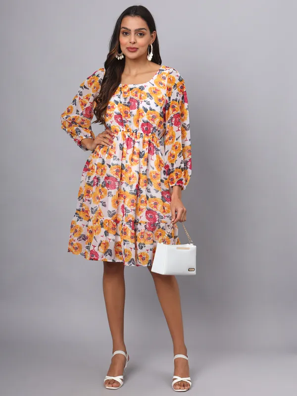 BRINNS_Floral_Print_Bell_Sleeve_Georgette_Blouson_Dress