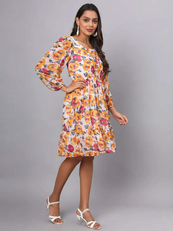 BRINNS_Floral_Print_Bell_Sleeve_Georgette_Blouson_Dress