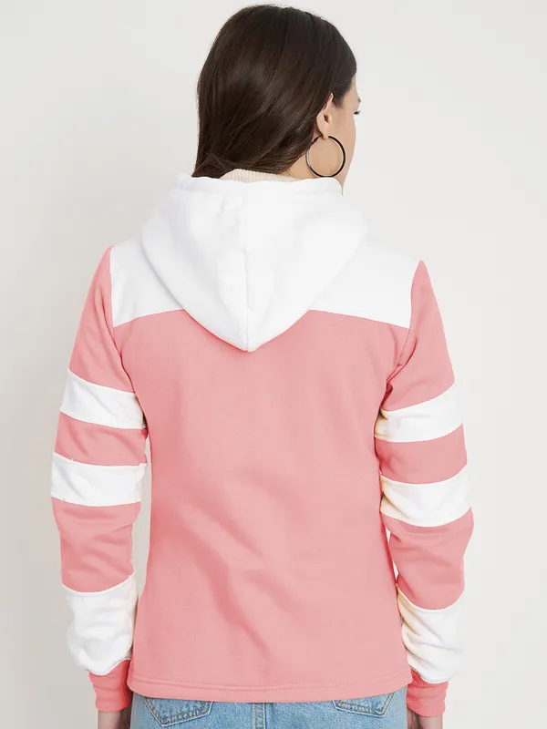 BRINNS_Women_Teal_Blue_&_Burgundy_Striped_Fleece_Hooded_Sweatshirt