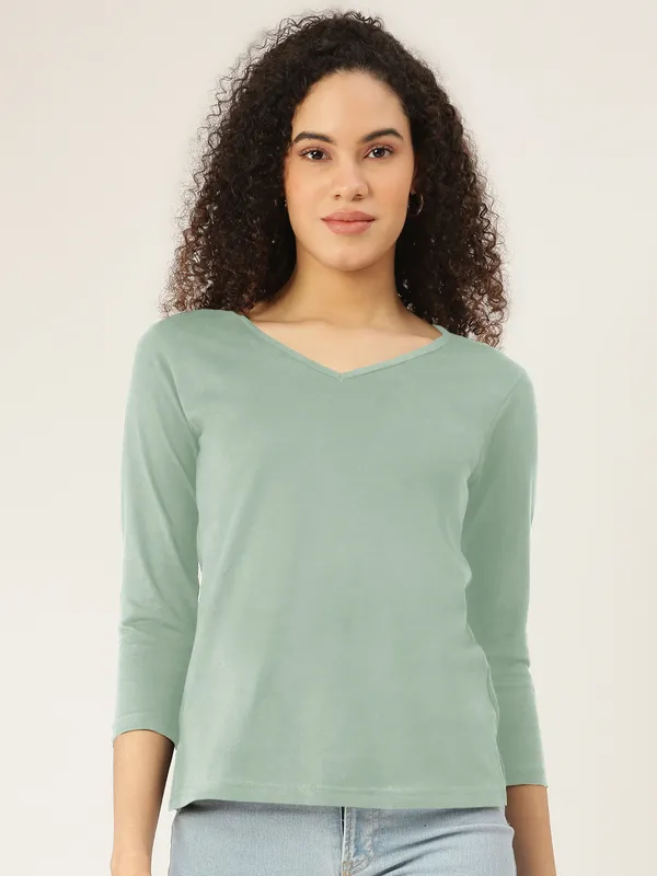 BRINNS_Women_Solid_V-Neck_Cotton_T-shirt