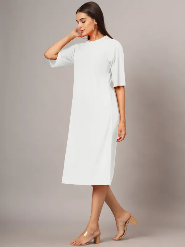 White_Cotton_Blend_Single_Jersey_Dresses