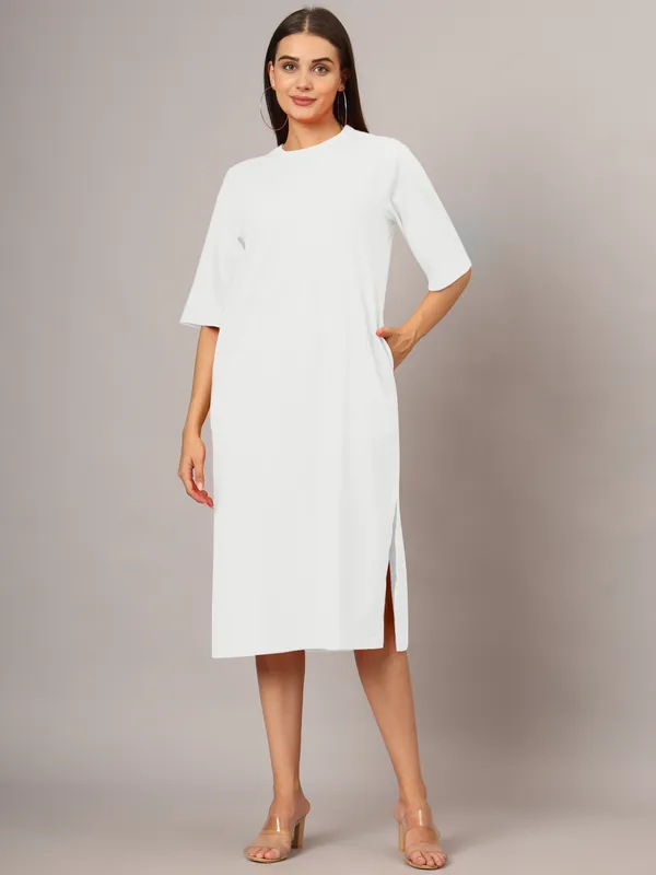 White_Cotton_Blend_Single_Jersey_Dresses