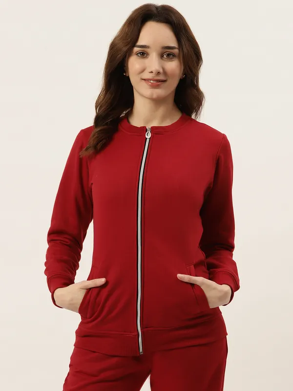 BRINNS_Women_Collarless_Solid_Fleece_Casual_Bomber_Jacket