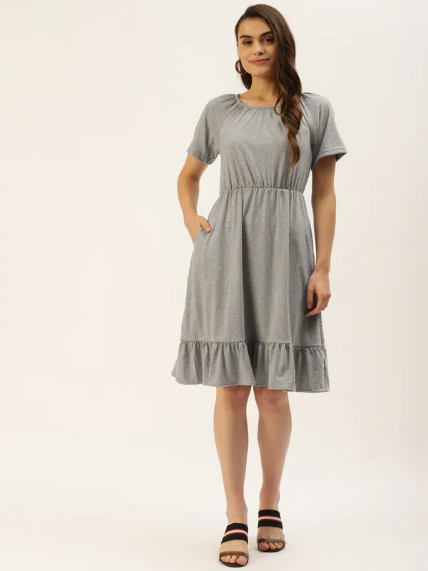 Greymelange_Cotton_Blend_Single_Jersey_Dresses_For_Women