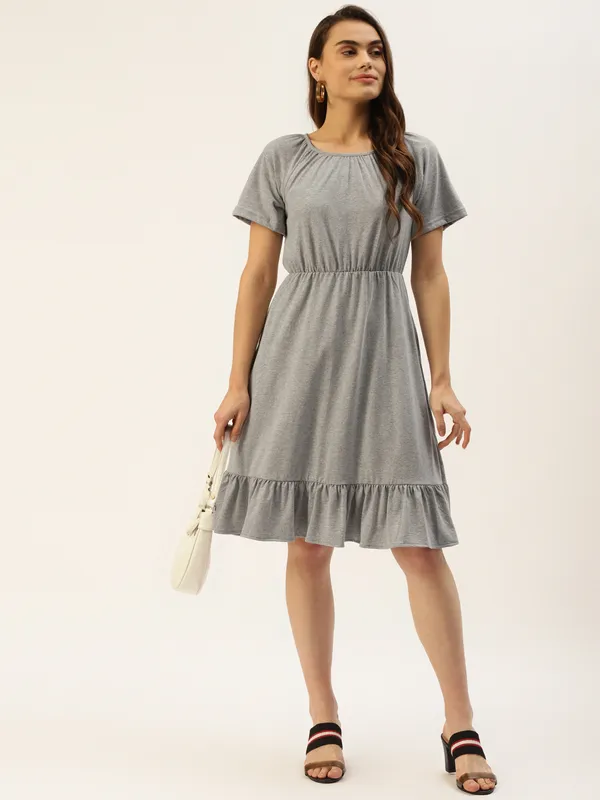 Greymelange_Cotton_Blend_Single_Jersey_Dresses_For_Women