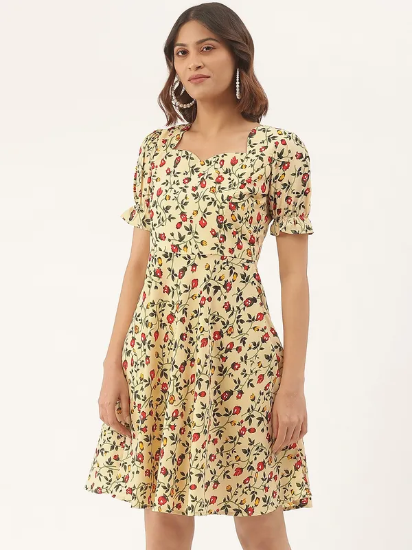 Beige_Polyester_Print_Dresses_For_Women