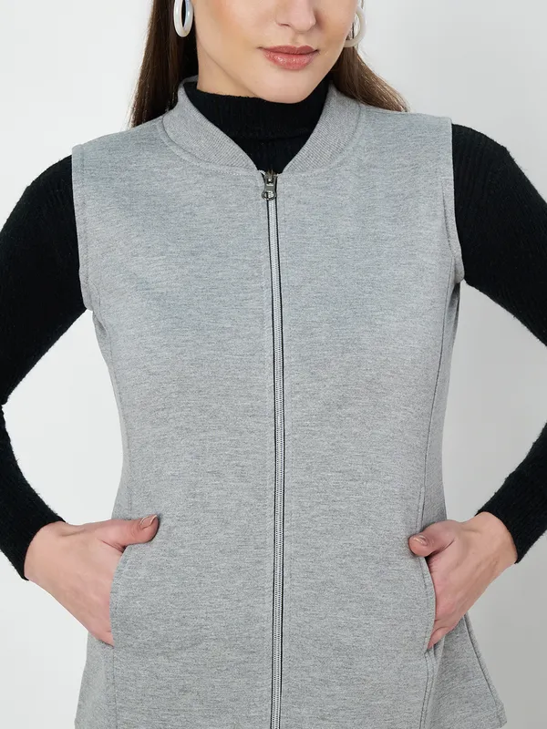 Plus_Size_Mock_Neck_Zip_Closure_Fleece_Tailored_Jacket