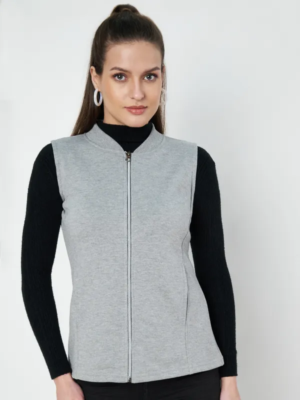 Plus_Size_Mock_Neck_Zip_Closure_Fleece_Tailored_Jacket