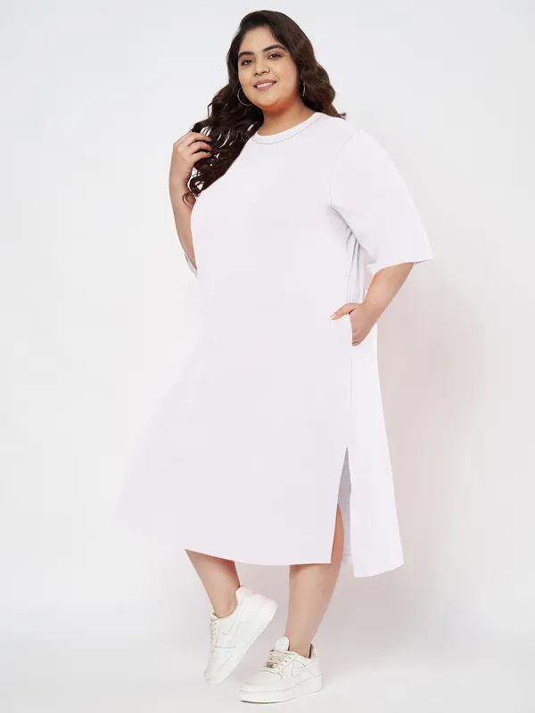 White_Cotton_Blend_Single_Jersey_Dresses