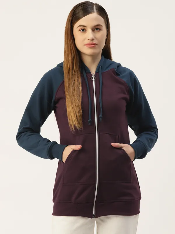 BRINNS_Women_Teal_Blue_Colourblocked_Hooded_Sweatshirt