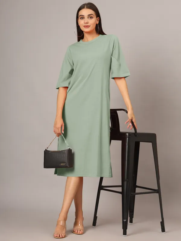 Sagegreen_Cotton_Blend_Single_Jersey_Dresses
