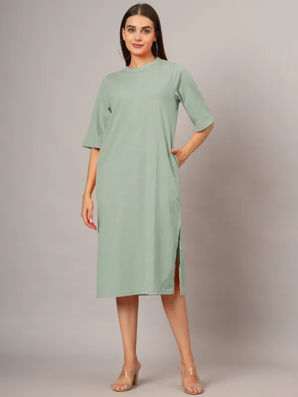 Sagegreen_Cotton_Blend_Single_Jersey_Dresses