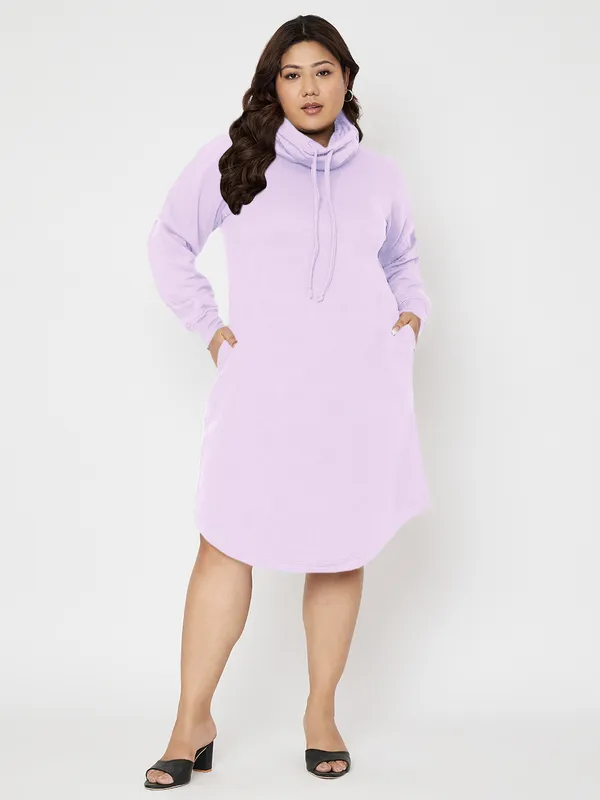 Plus_Size_Hooded_Cowl_Neck_Cuffed_Sleeves_Jumper_Dress